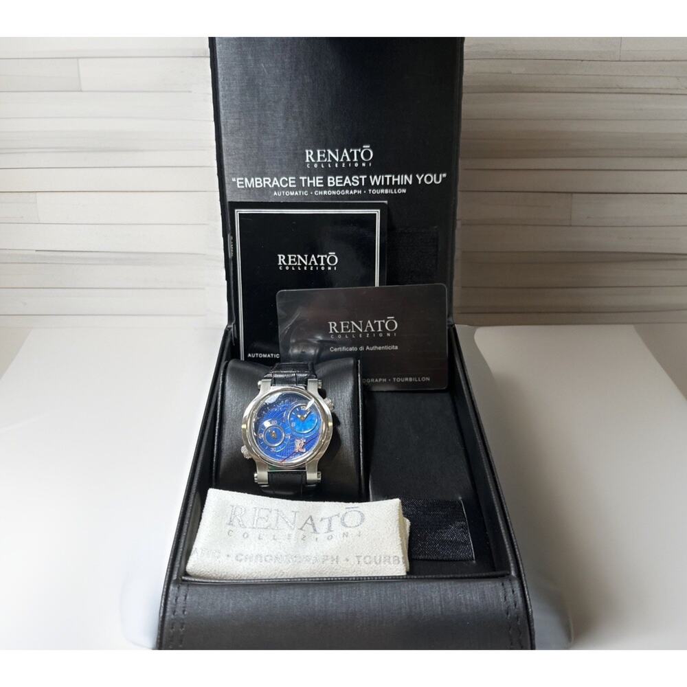 NEW LimitedEdition Renato Dual Time Blue Dial Genuine Diamond Accent Watch 2/445